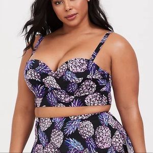 PURPLE PINEAPPLE UNDERWIRE KNOT FRONT BIKINI TOP
